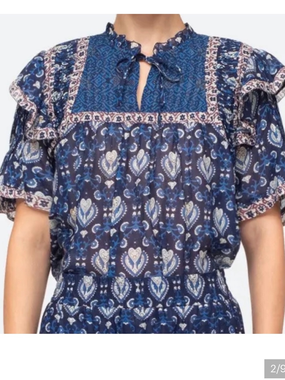 Sea New York Blue Paisley Printed Ruffle Blouse